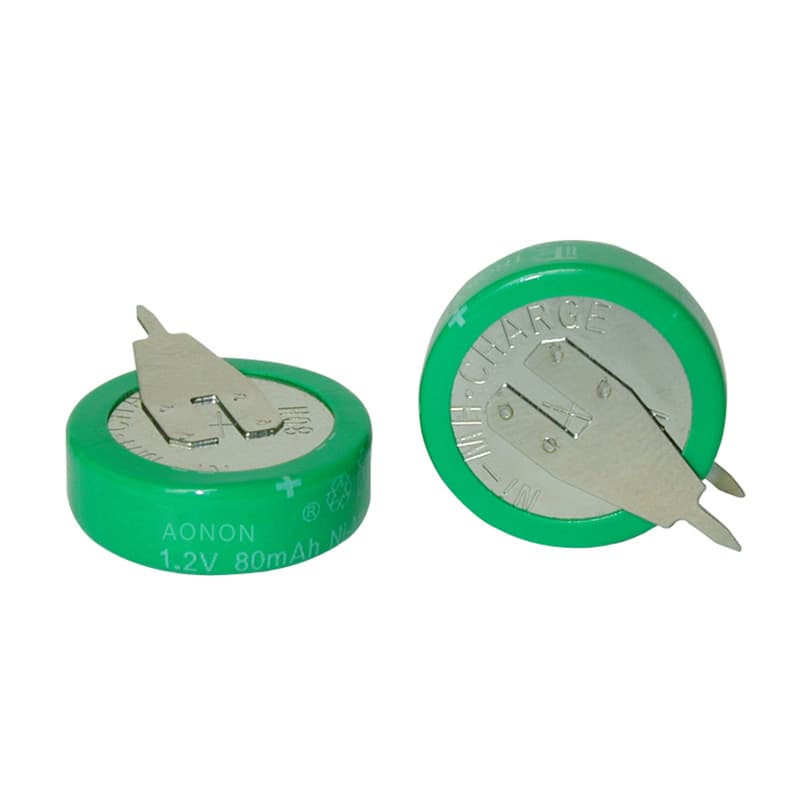 Ni-MH button battery with pins 80H 1.2V, Ni-MH coin cell with tabs 1.2V rechargeable battery