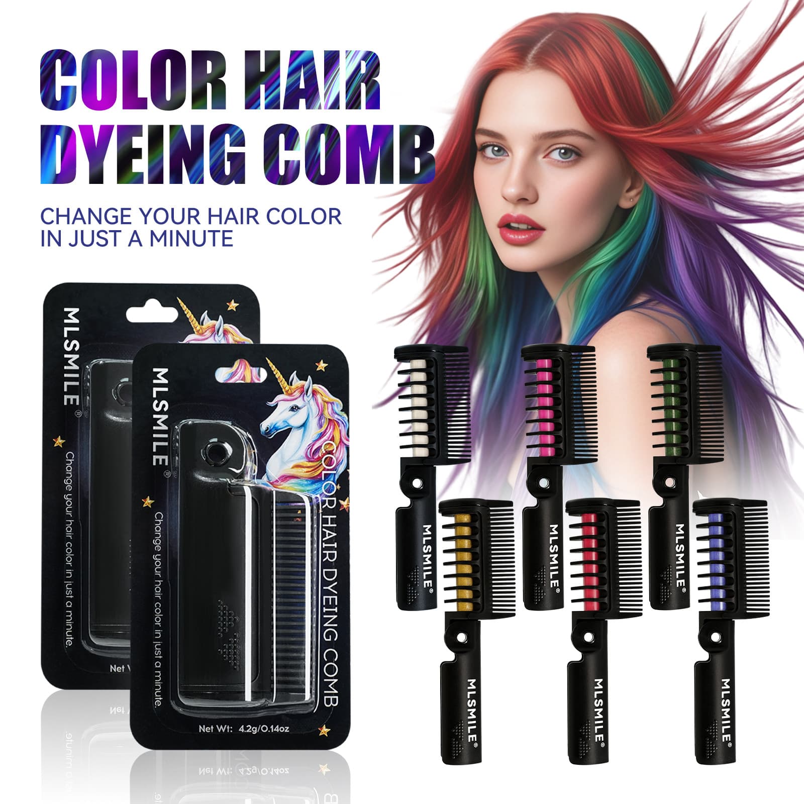 Cross-border Amazon Folding Hair Comb Colorful Hair Comb Disposable Hair Dye Pen 12-Color Hair Dye Stick
