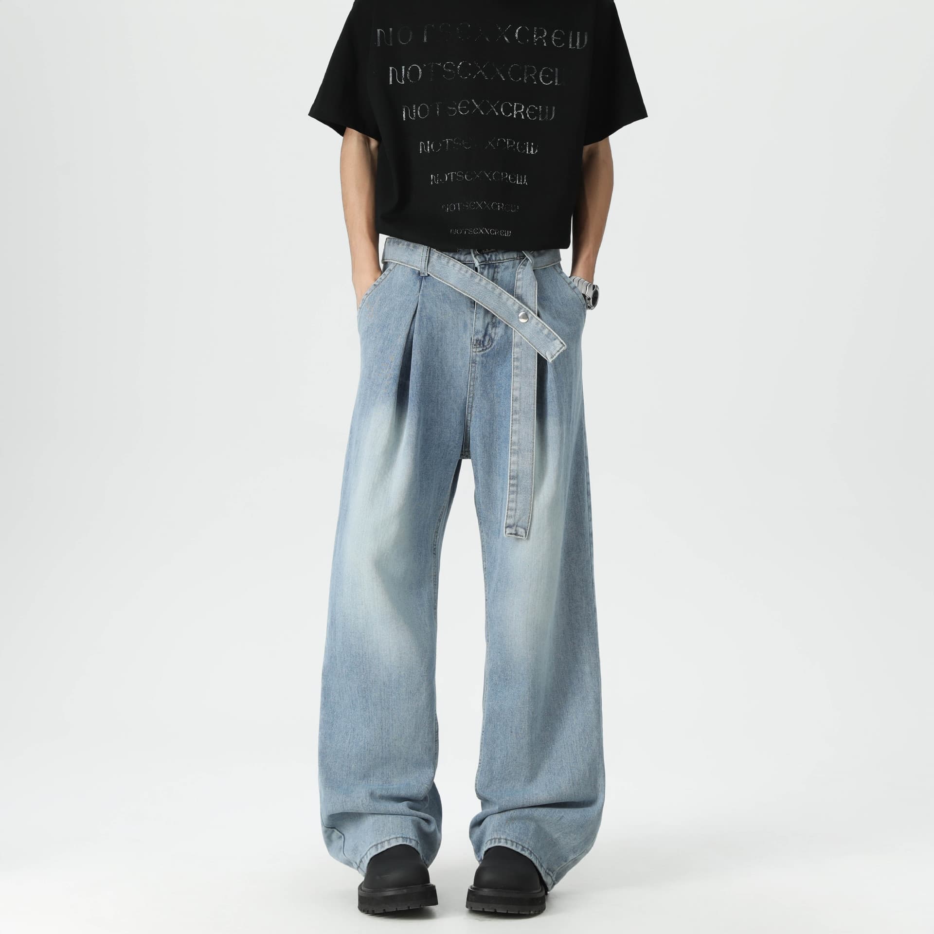 2026 New Men's Jeans Trendy Fashion Straight Leg Long Pants for Men (Belt Included)