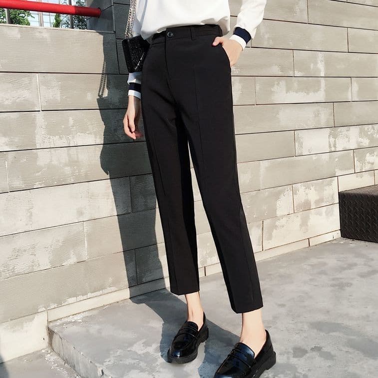 High Waist Elastic Suit Pants Women's Nine-Point Spring Autumn Loose Slim Straight Leg Trousers Nine-Point Harlan West Pants