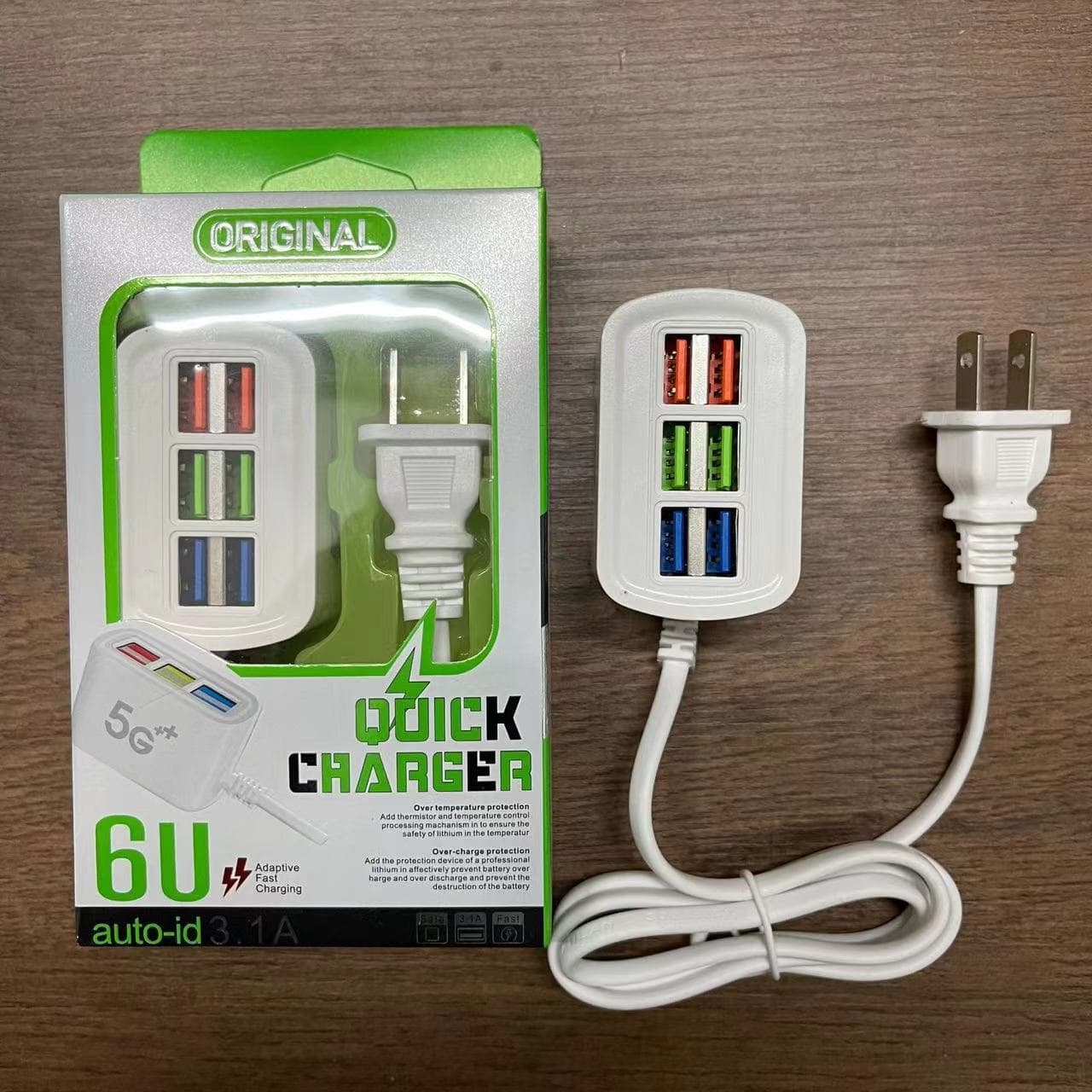 Universal Charger for Apple and Android Phones, 6-USB Multi-Port Charger with 3A New Long Socket for Export