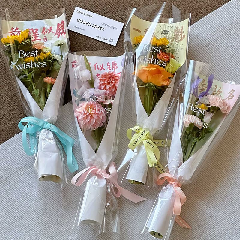Graduation English Waterproof Laminated Kraft Paper Bouquet Bag Rose OPP Floral DIY Packaging