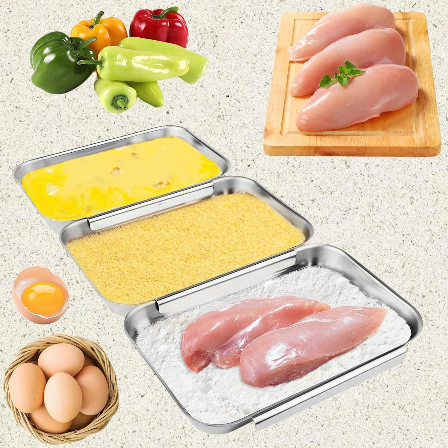3pcs Stainless Steel Seasoning Tray Set BBQ Square Food Serving Tray