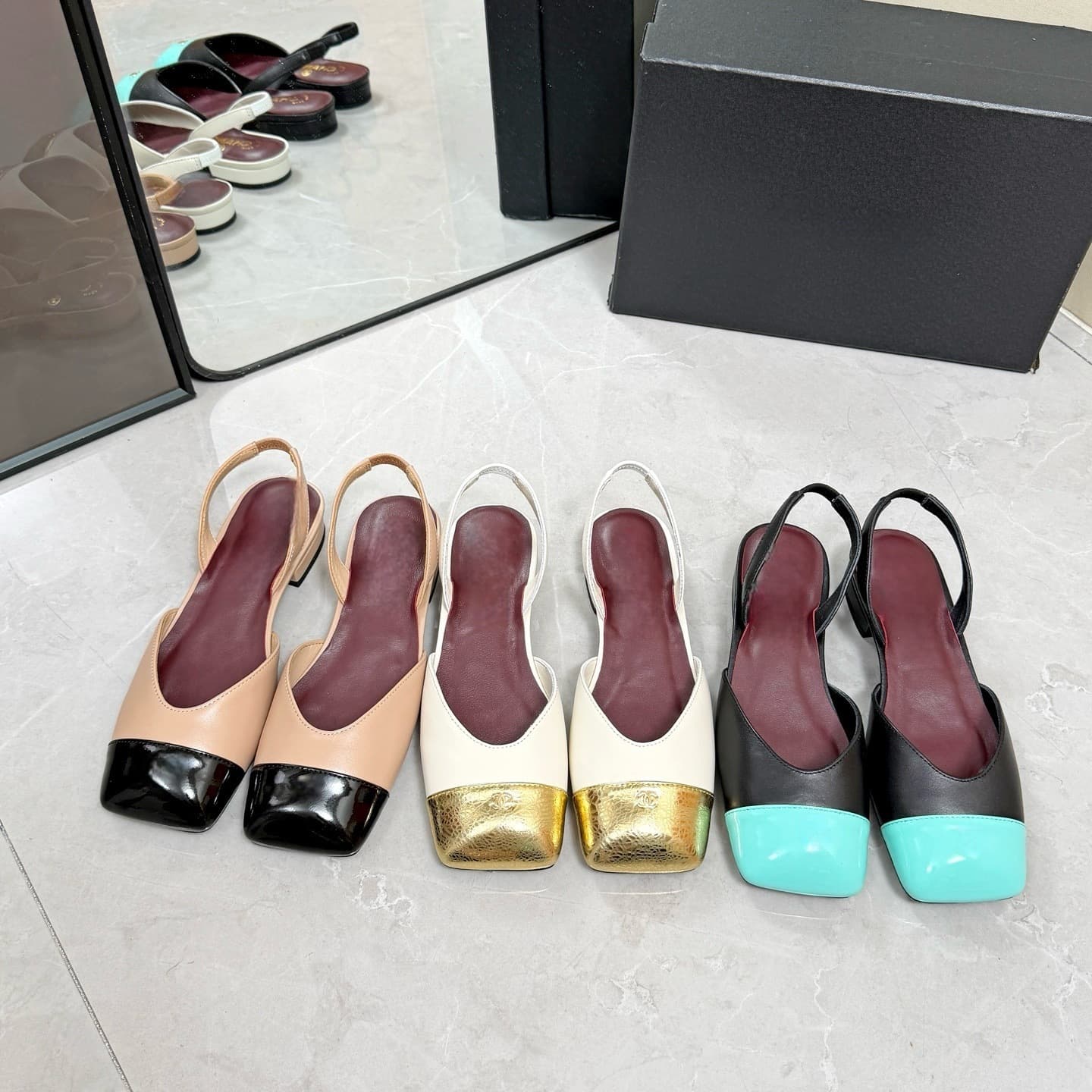 YB Ding Edition Retro White Genuine Leather Chanel-Style Casual Closed-Toe Square-Heel Sandals for Women 2cm