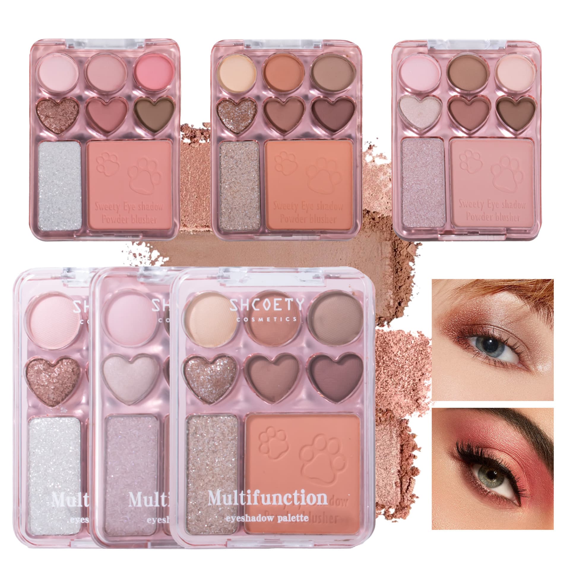 Natural 8-Color Heart Shaped Eyeshadow Palette Blush Highlighter Waterproof Long-lasting Sparkling Eyeshadow INS Style Makeup