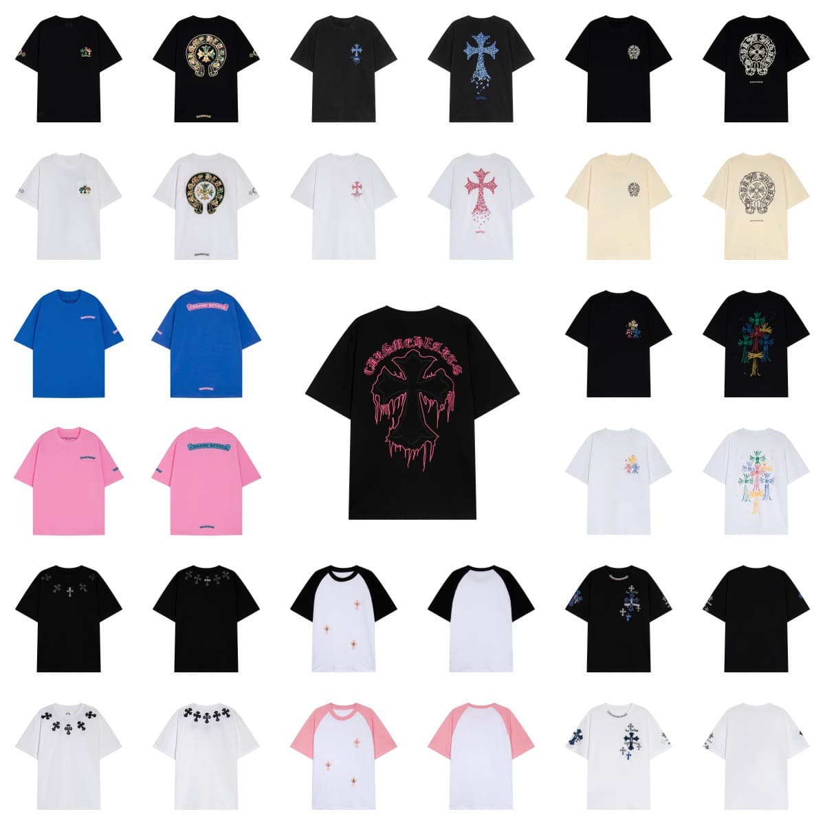 High version CH Crow's new cross Sanskrit embroidery for men and women, casual loose short-sleeved T-shirts in stock