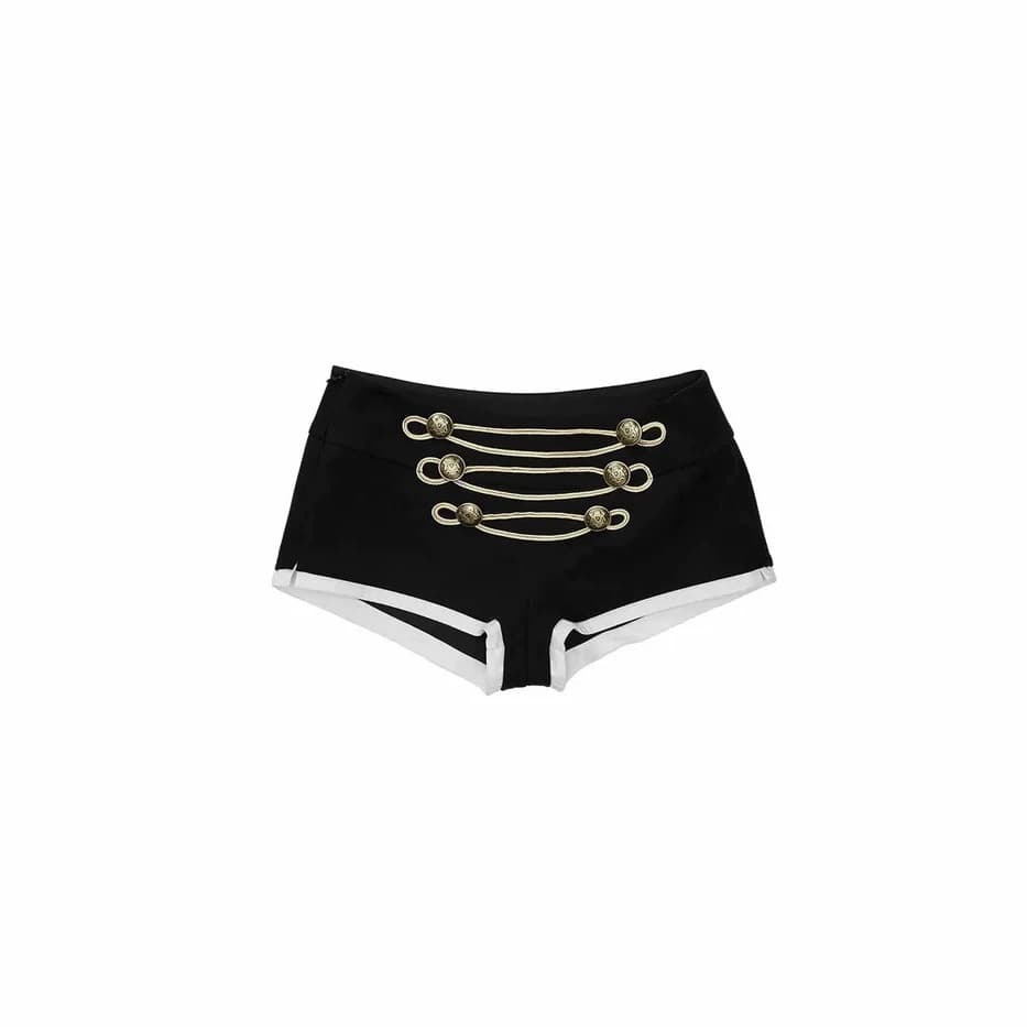 American Retro Military Officer Style Gold Button Shorts Black and White Contrast Bodycon Ultra Short Tight Pants Sexy Hot Girl Shorts
