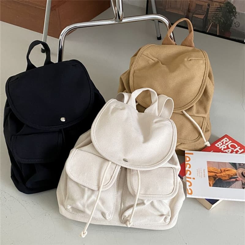 2024 Spring/Summer New Style Minimalist Casual Backpack, Unique Design Canvas School Bag, Large Capacity Drawstring Backpack