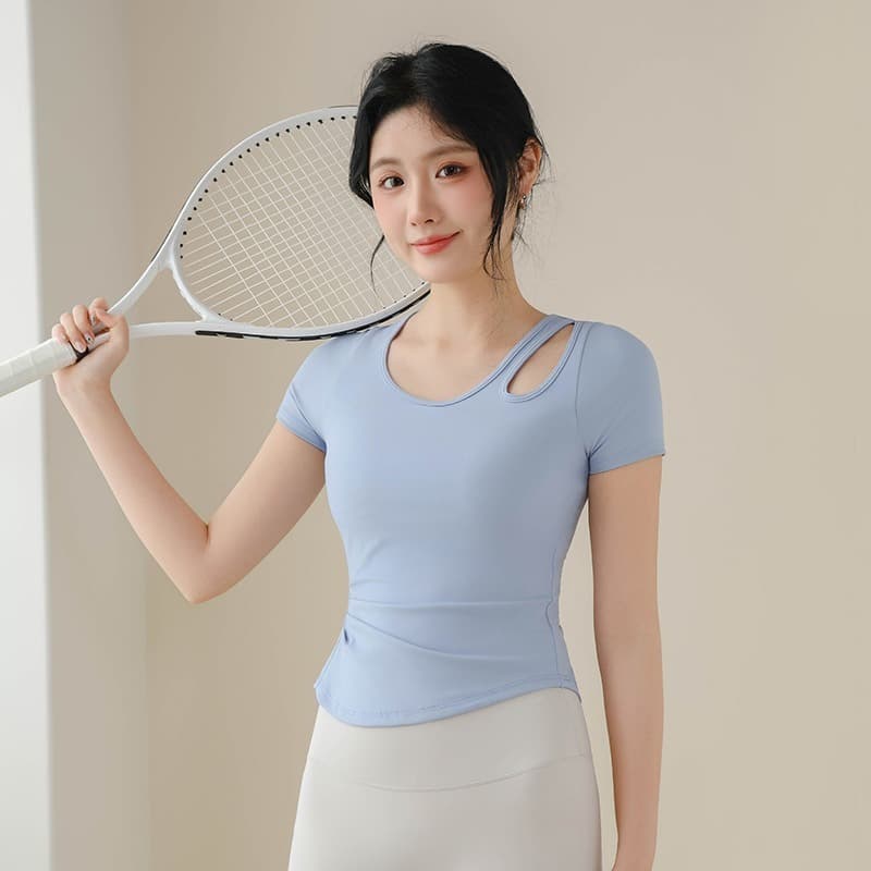 Sexy Crop Top with Built-in Bra, Teardrop Cutout, Irregular Strap, Padded Cups, Revealing Inner Layer