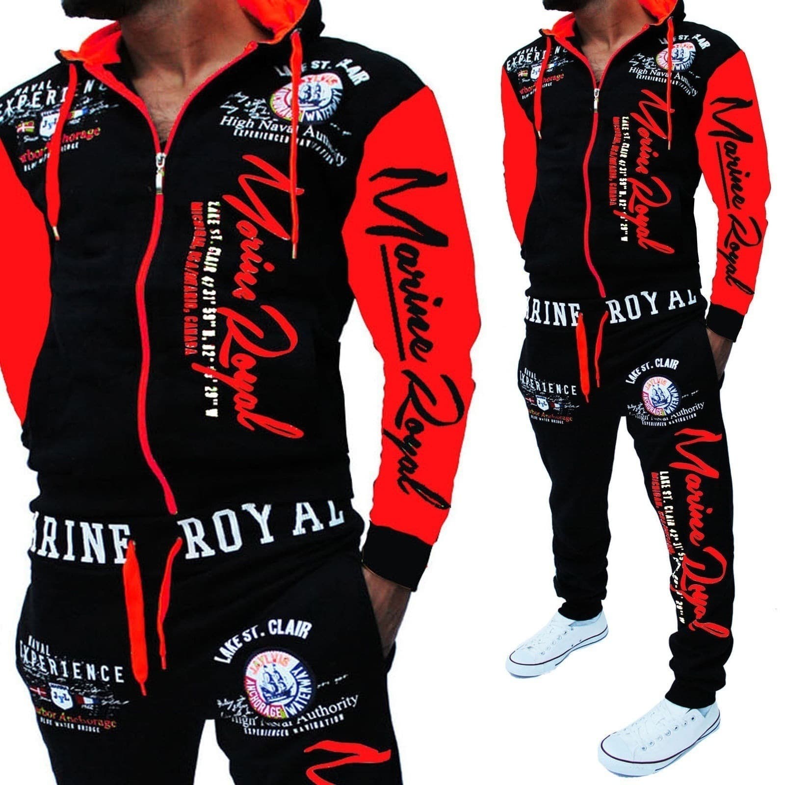 Cross-border men's fashion two-piece hooded sweatshirt and pants set, large stock available.