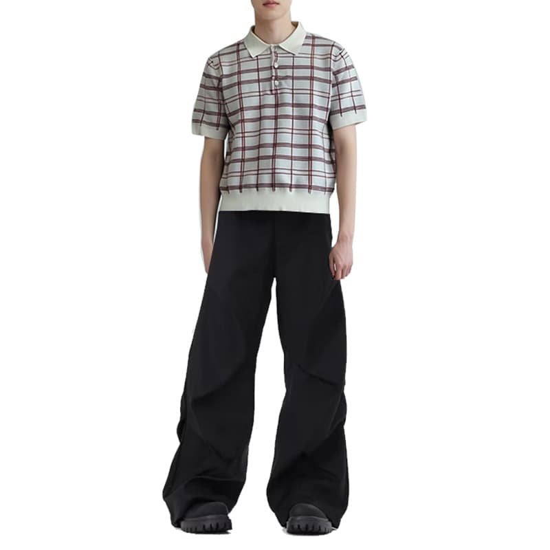Cross-border Vintage Plaid Short Sleeve T-Shirt Men's Polo Shirt 2025 Summer Fashion Casual Knitwear
