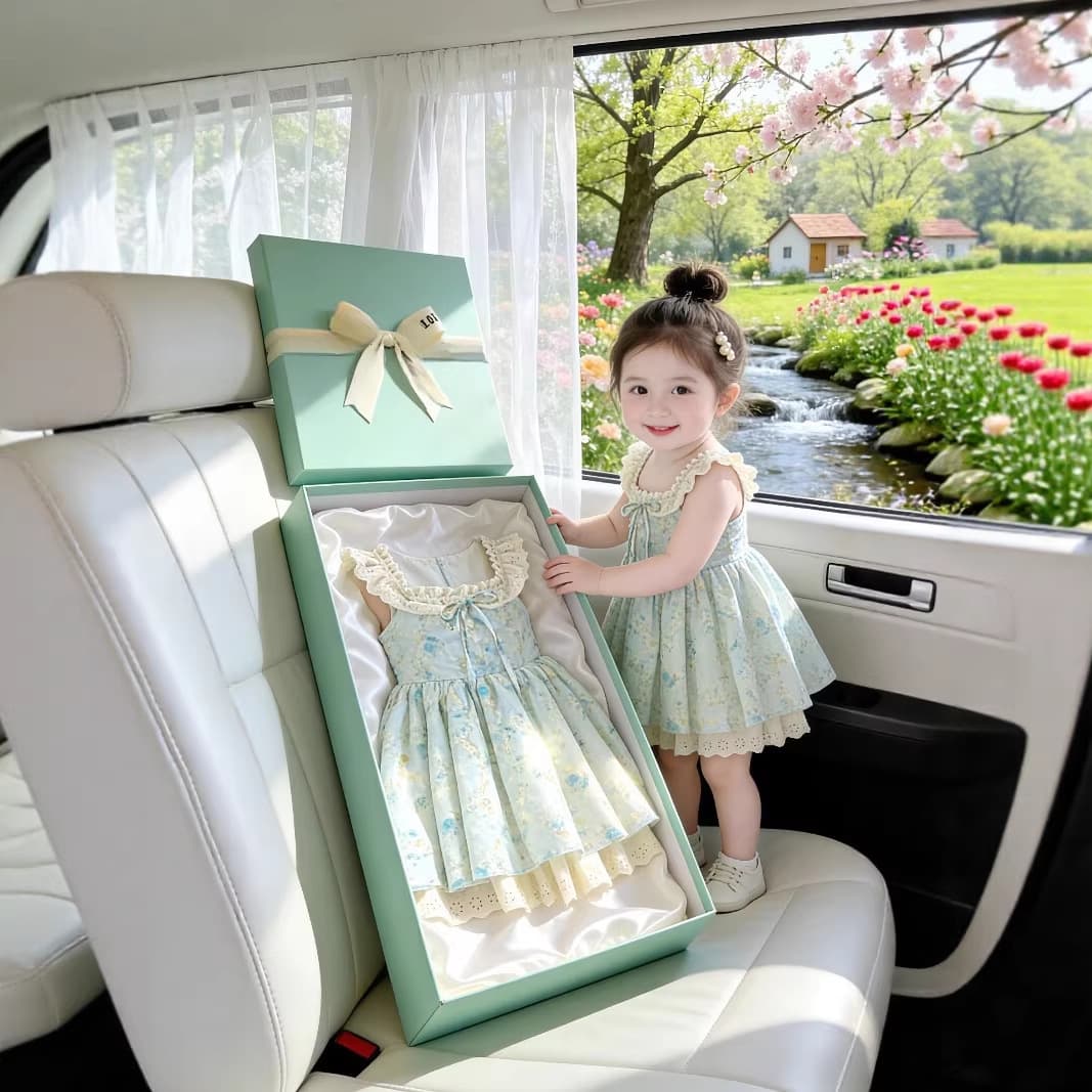 In Stock Floral Butterfly Sleeve Dress for Girls Summer New Sweet Princess Dress Korean Style Vacation