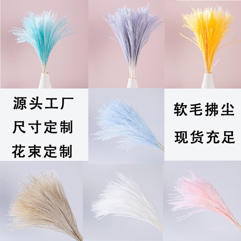 Stock Soft Feather Duster Preserved Flower Dried Flower Bouquet Material Decoration Handmade Bouquet Accessories Factory Wholesale