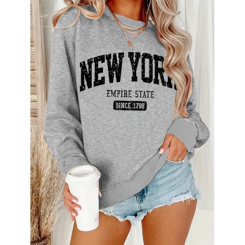 【Cross-border EU Size】Women's Casual NEW YORK Print Pullover