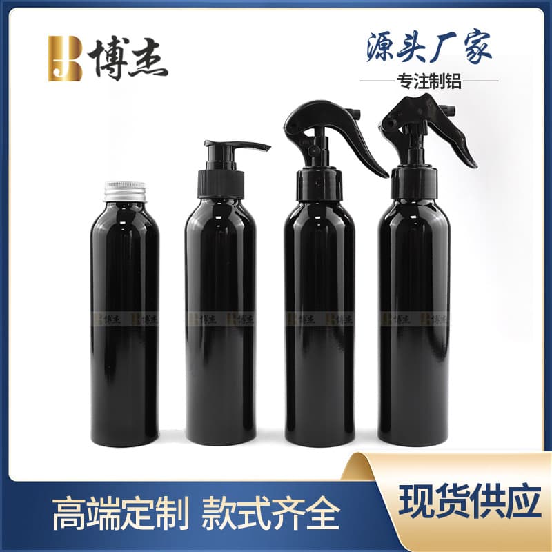 Custom 120ml 250ml 300ml Glossy Black Aluminum Bottle with Mouse Nozzle, Hairdressing Cleaning Disinfection Spray Aluminum Bottle