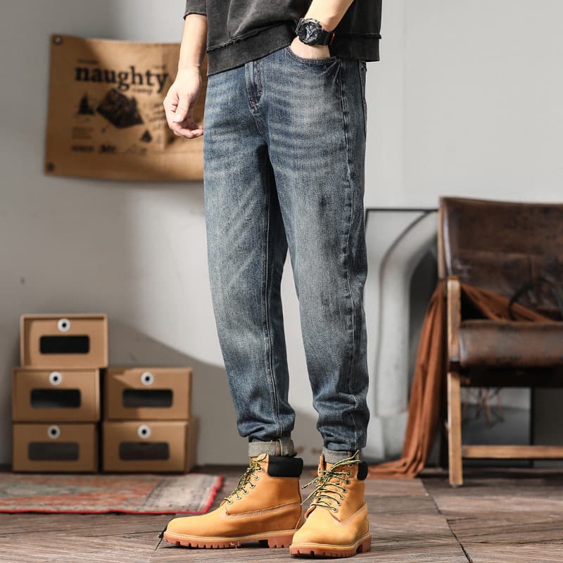 7300# 300lb Big Size Men's Autumn New Cowboy Style Jeans Men's O-Shape Vintage Skinny Jeans