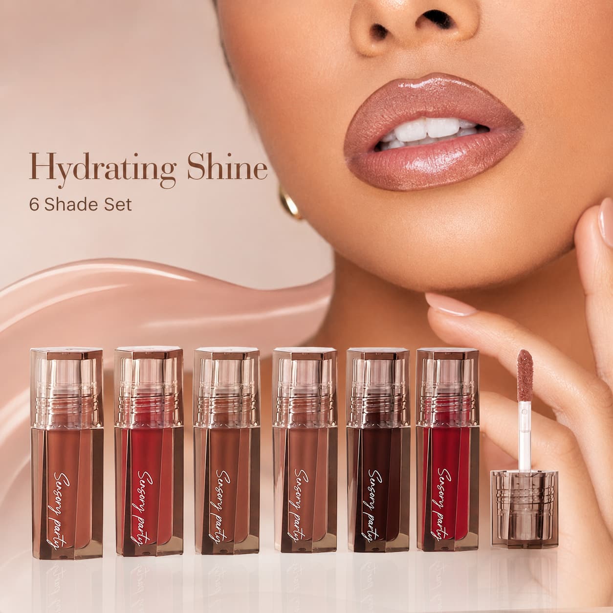 Cross-Border Best-Selling Makeup Wholesale Mirror Lip Gloss Set, Waterlight Liquid Non-Stick Cup Lip Gloss, Pearlescent Fine Shimmer Lip