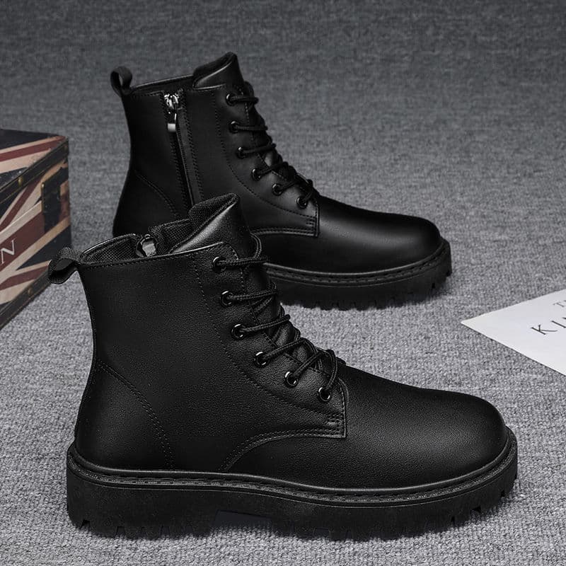 Chef Men's Winter Non-Slip Waterproof Kitchen High-Top Leather Boots Black Casual Leather Shoes Winter Sports Martin Trendy Shoes