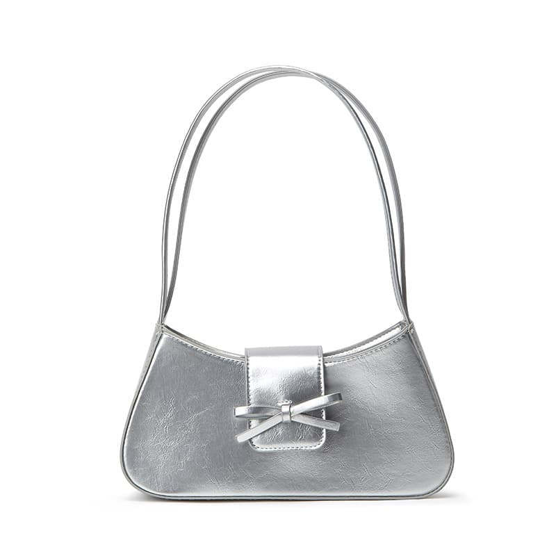 Bow Niche Silver Bag Women's Foreign Trade New Fashion All-match One-shoulder Underarm Bag Portable Work Small Bag