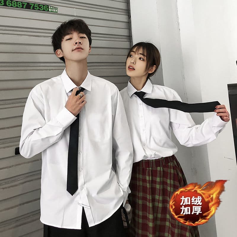 INS White Shirt for Men, Student Business Casual Trendy Loose Fit Couple Style Plus Size Shirt, College Style for Women