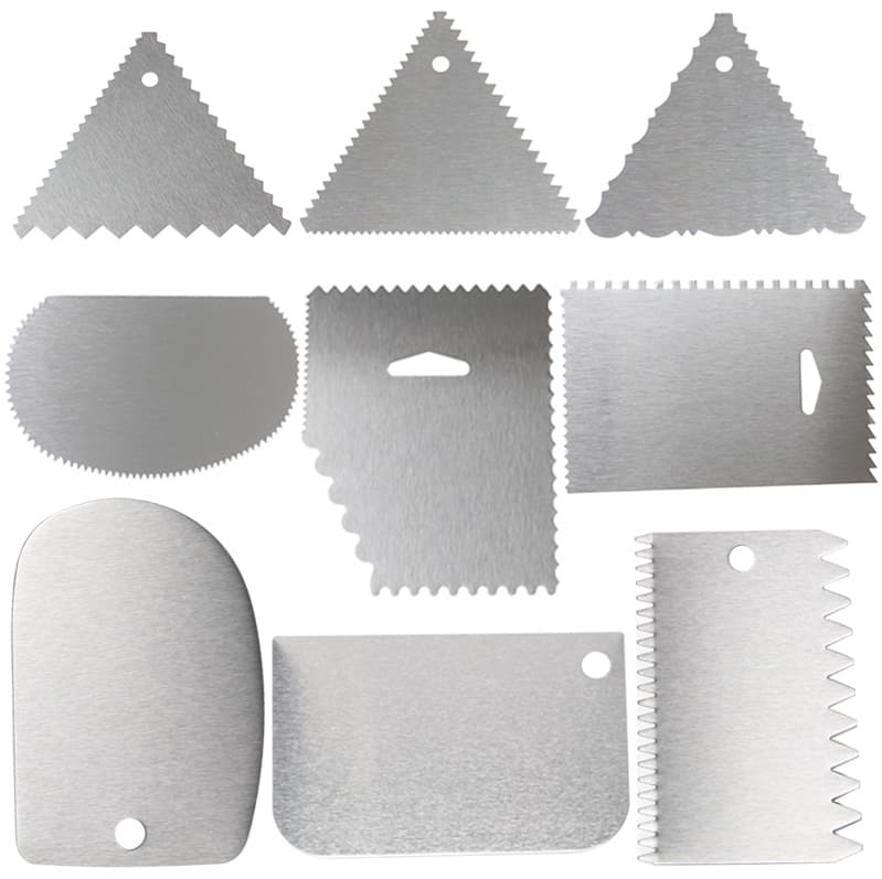 Stainless steel flour scraper 3-piece set Dough serrated scraper Baking cake cream scraper Rice roll scraper