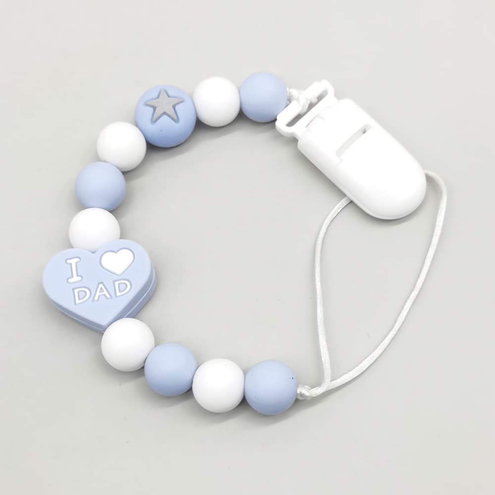 New Cross-Border Baby Pacifier Clip Creative Heart Silicone Beads I LOVE DAD Teether Anti-Drop Chain
