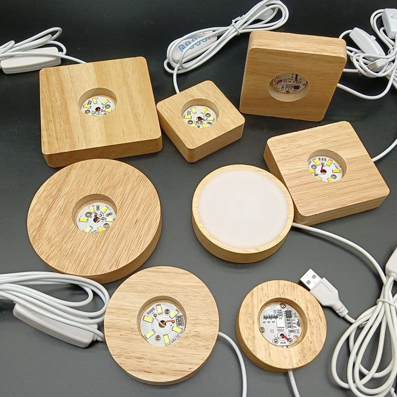 Solid Wood Base, Night Light Glowing Base LED Handmade Base Crystal Ball Light Base Desk Lamp Base