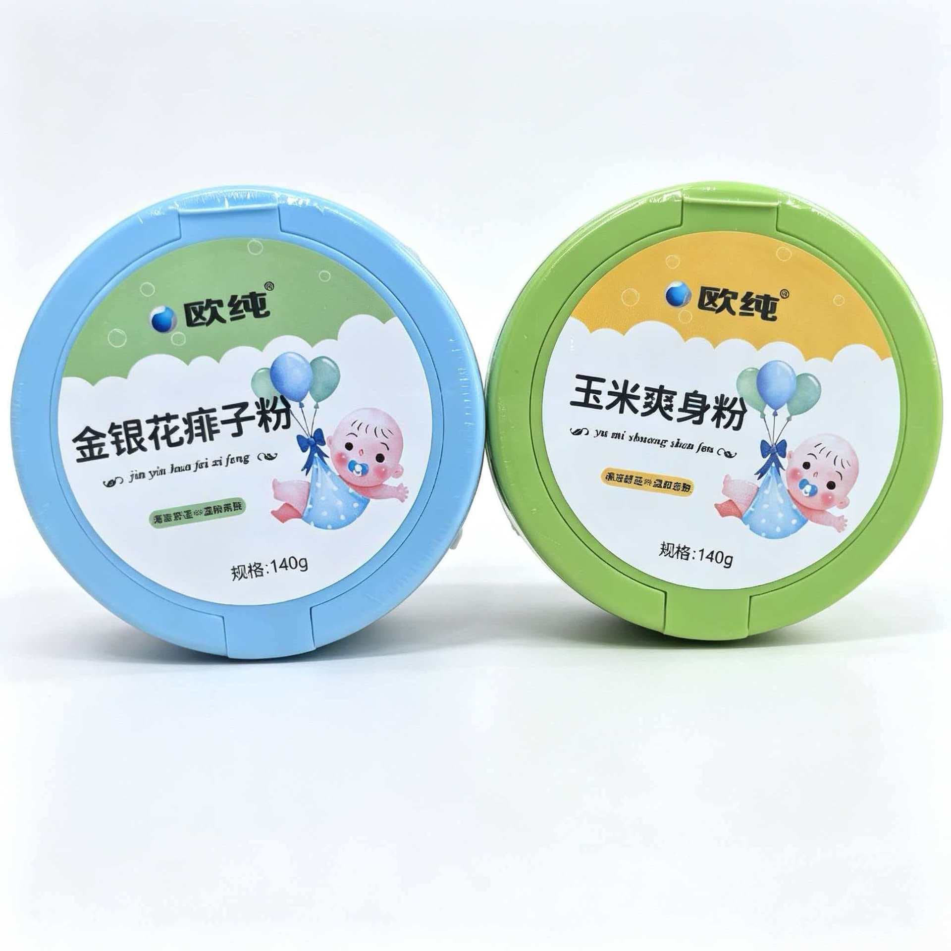 Ouchun Honeysuckle Prickly Heat Powder with Puff 140g Cool Comfort Gentle Skin Corn Starch Baby Powder