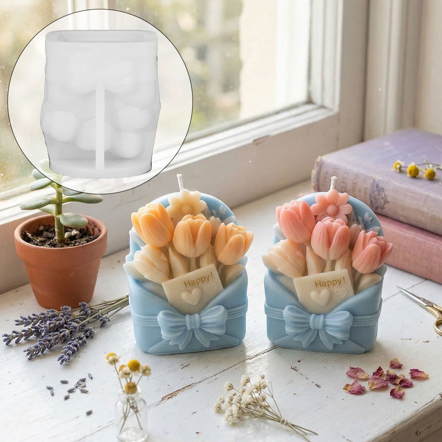 Proud diy new product tulip basket plaster mold flower bouquet shape ornament silicone mold