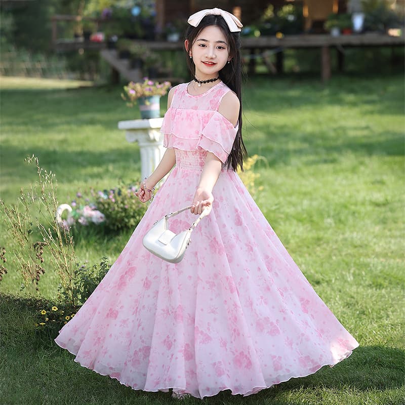 Girls Dress Summer 2025 New Style Fashionable Thin Princess Skirt Girls Middle and Large Children Chiffon Long Skirt