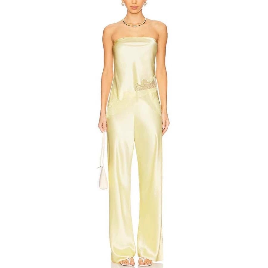 Standalone Site Amazon European and American Women's Cross-border Strapless Pants Two-Piece Set Sleeveless Lace Trim French Style Women 3056