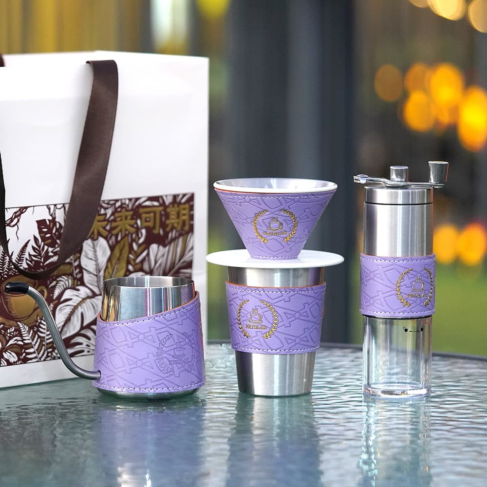 Premium Pour-Over Coffee Maker Set, Holiday Corporate Gift for Clients, Business Gift with Mug and Coffee Grinder Gift Box