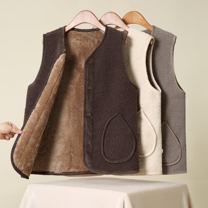 Fleece-lined thickened faux lamb wool vest for women, new autumn and winter style, warm sleeveless vest, middle-aged and elderly mother's vest.