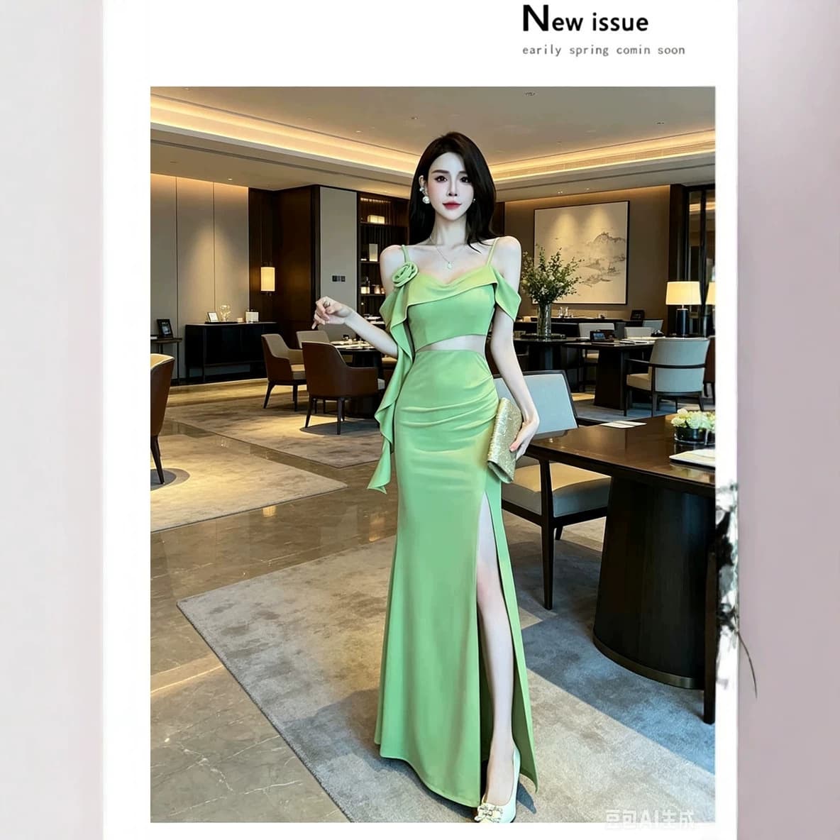 Elegant Long Dress New French Evening Gown Slim Fit Spa Therapist Work Uniform Long Dress
