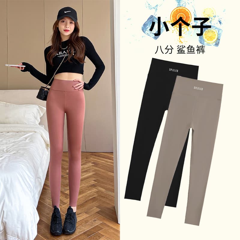 Women's Leggings, Thin Summer High-Waisted Capri Shark Pants for Petite Figures, Tummy Control, Slimming Yoga Pants