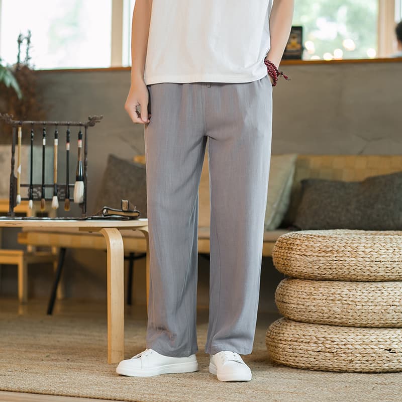Linen Pants for Men Cotton Linen Trousers Chinese Style Casual Pants Summer Loose Straight Harem Pants Men's Sweatpants