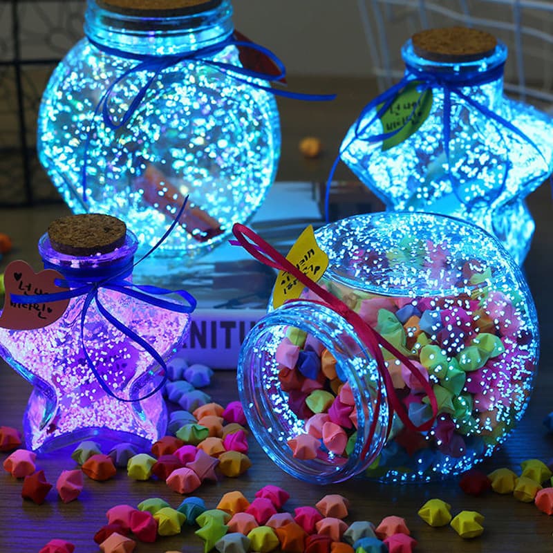 Glass wishing bottle with cork, lucky star bottle, empty origami starry sky, glowing finished product, creative birthday gift for Women's Day.