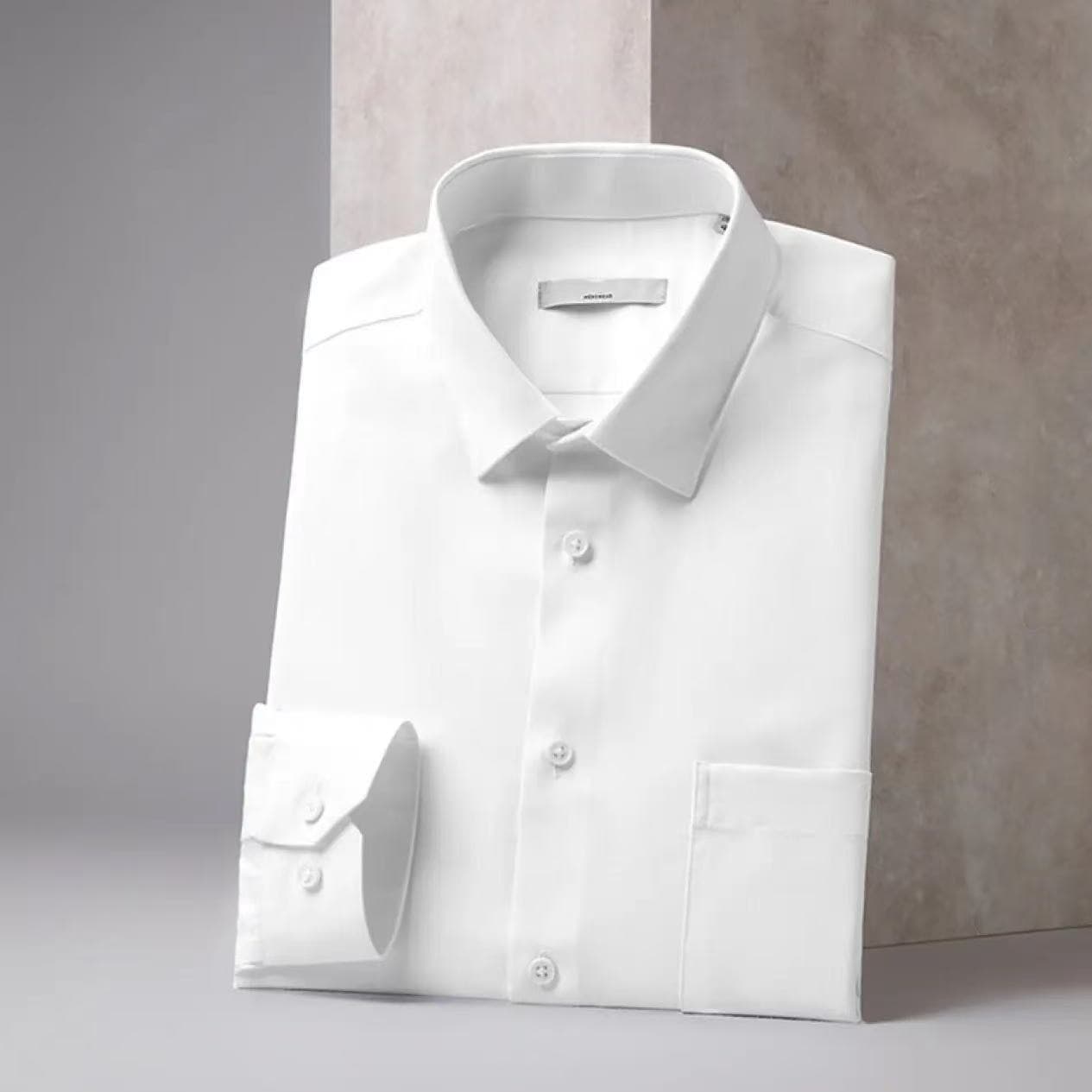 Men's Comfortable Long-Sleeve Formal Shirt for Spring and Autumn, Crisp Business Stain-Resistant, Water-Resistant, and Wrinkle-Resistant Slim Fit Core-Spun Stretch White Dress Shirt