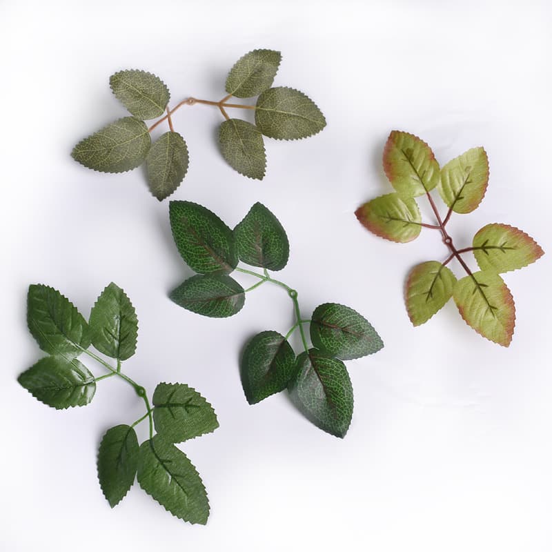 Siamese 6-leaf rose leaves, simulated plant leaves, simulated flower accessories, hand-made flower arrangement, fake leaves, six-fork silk screen-printed rose