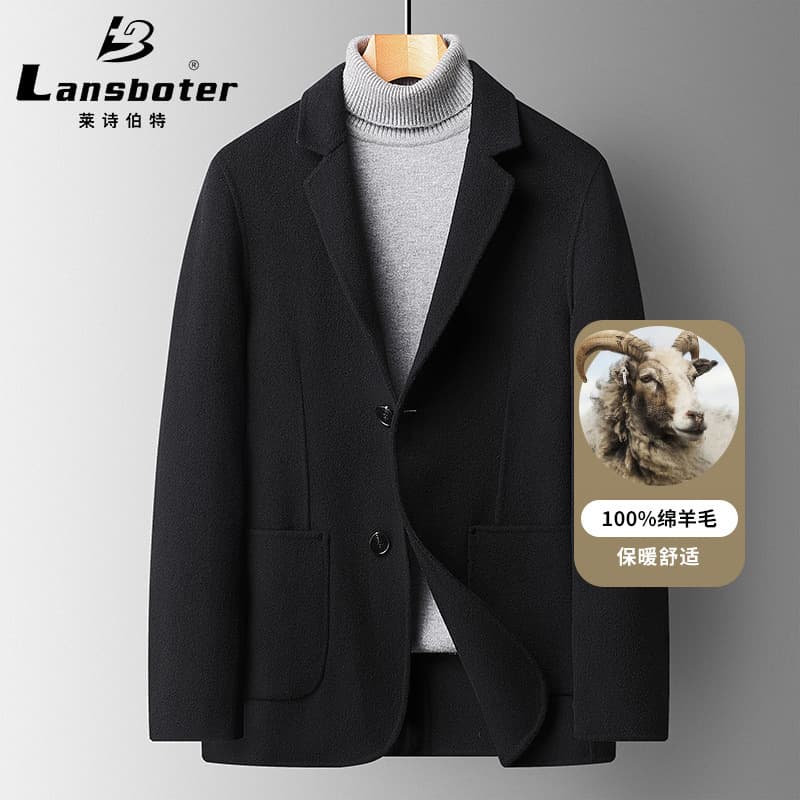 Autumn/Winter 100% Wool Hand-Stitched Double-Faced Suit Jacket Slim Fit Men's Wool Coat