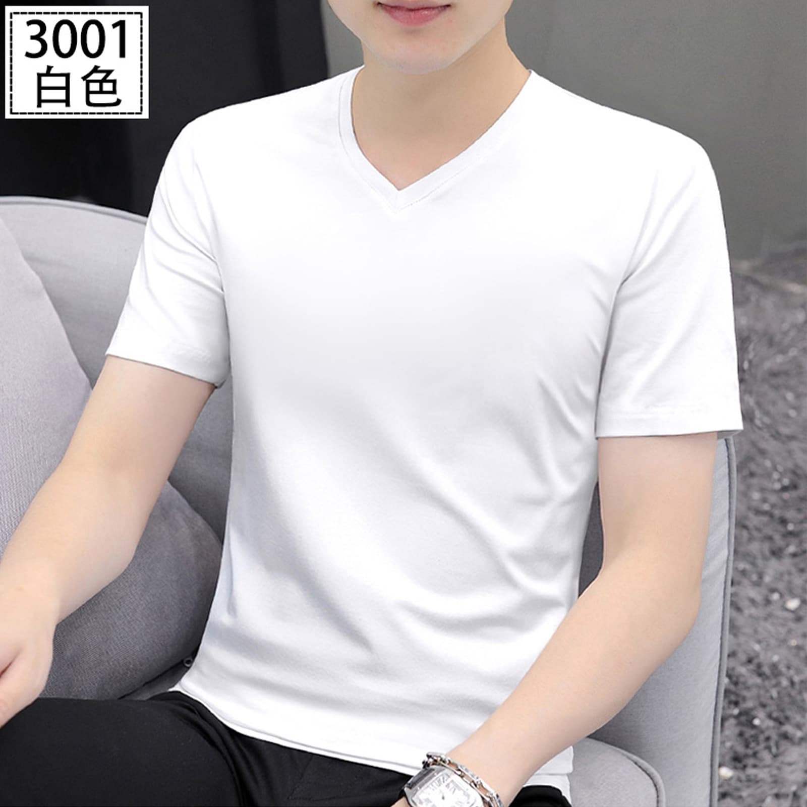 White High-Quality Crew Neck Top Summer Pure Cotton Men's V-Neck Breathable Slim Fit Base Layer T-Shirt Undershirt Trendy