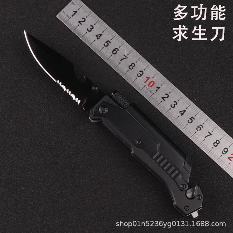 Outdoor Multi-functional Folding Knife with LED Light, Fire Starter, Window Breaker, Rope Cutter, Bottle Opener - 6-in-1 Camping Survival Folding Knife