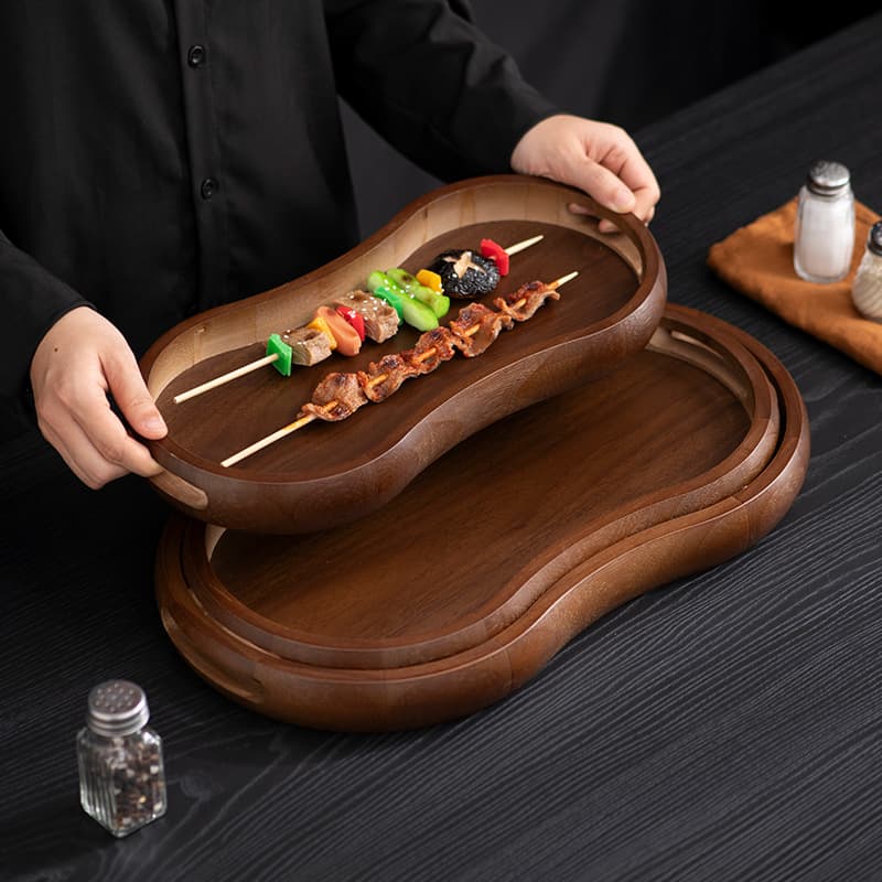 Thickened Whole Bamboo Rectangular Tray for Commercial BBQ Plating, Home Dessert, Fruit, Tea Cup, and Serving Tray