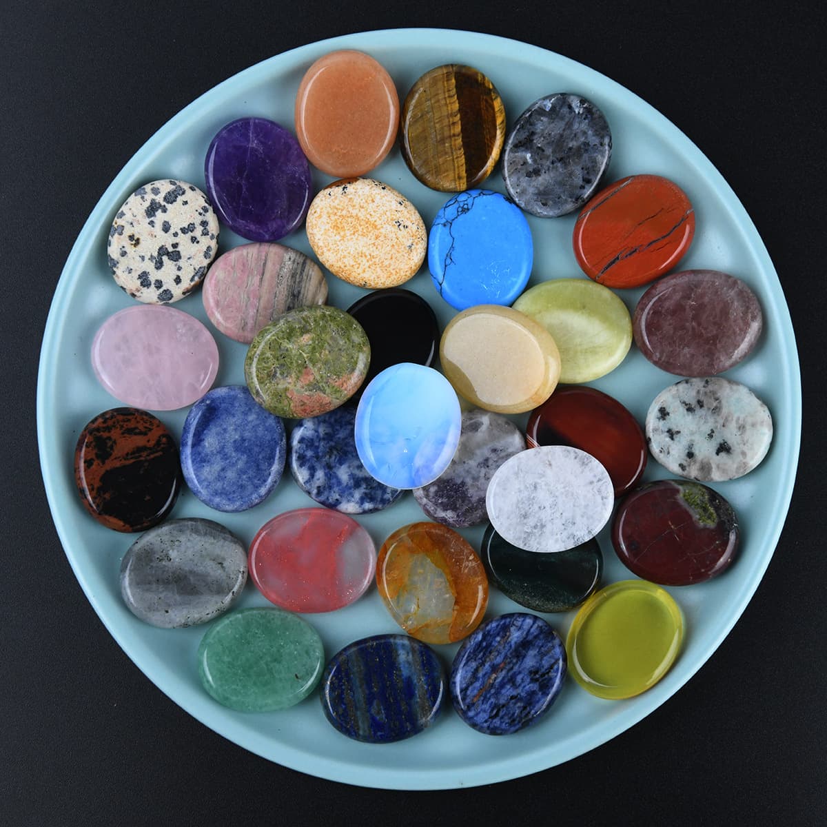 25*30mm Phone Stand Small Oval Natural Stone Thumb Finger Massage Stone Double-Sided Flat Worry Stone