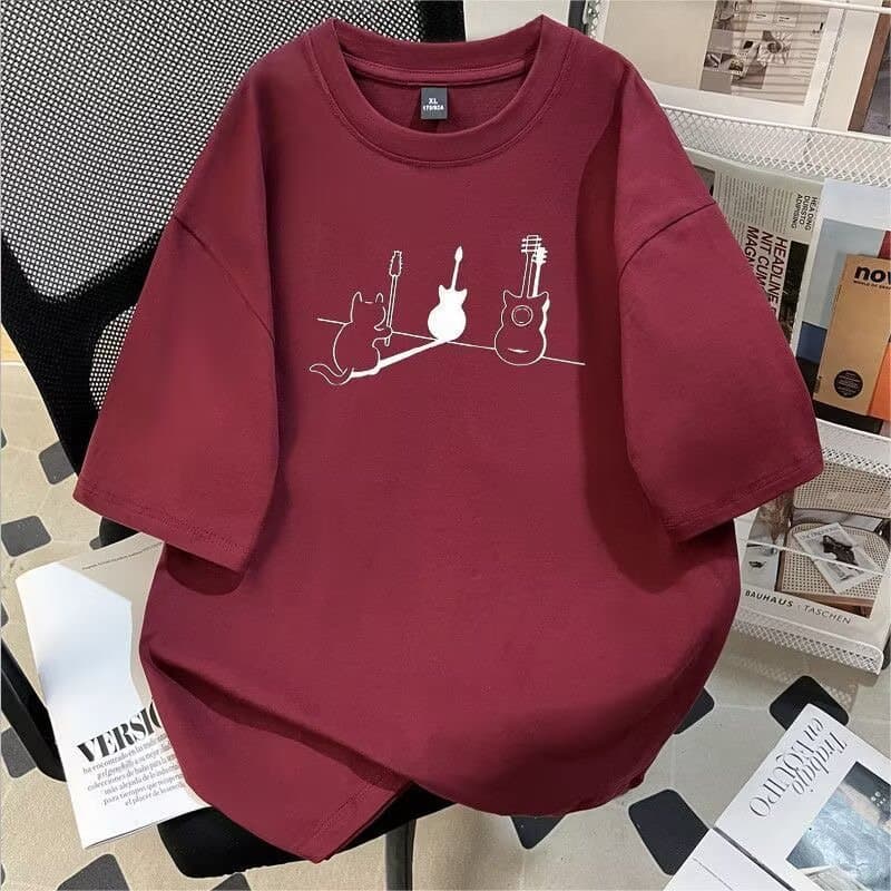 Summer New Style Japanese Retro Fun Cartoon Print T-Shirt Loose Round Neck Casual Trendy Short-Sleeve Top Wholesale