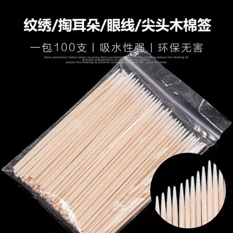 Semi-Permanent Eyebrow Tattoo Pointed Cotton Swabs, Tattoo Supplies Pointed Tip Small Cotton Swabs, Tattoo Tools Wooden Cotton Swabs for Eyelash Extensions