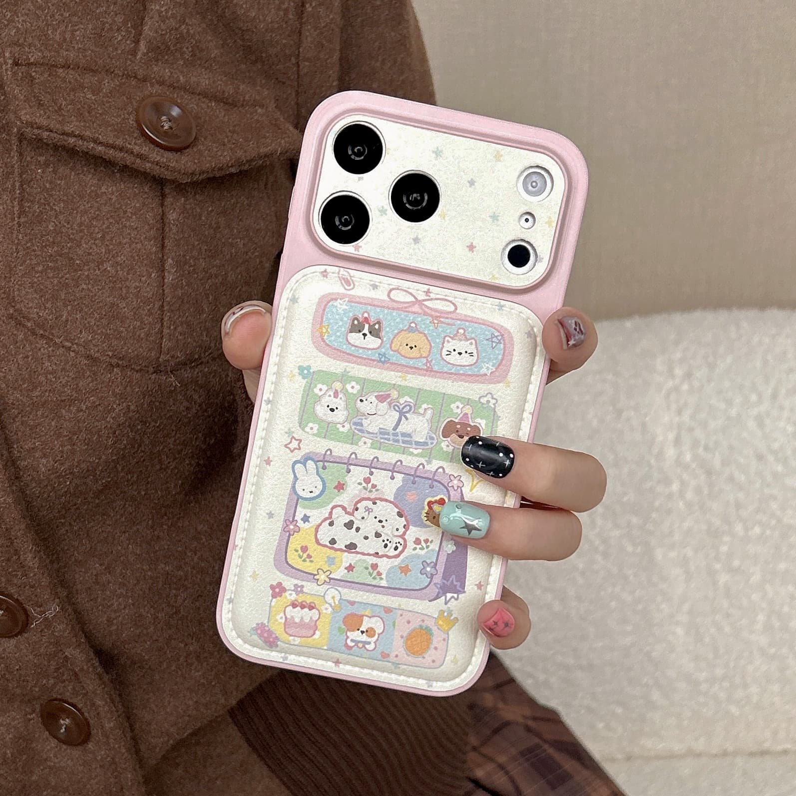 Cute Cartoon Puppy Leather Case for iPhone 16 Pro Max Apple 17 Phone Case 15/14 Instantly Becomes 17 Case