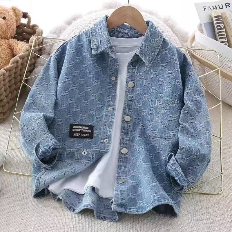 Boys and girls denim shirt spring and autumn new children's casual jacket boys medium and large children's tops long-sleeved shirts trendy