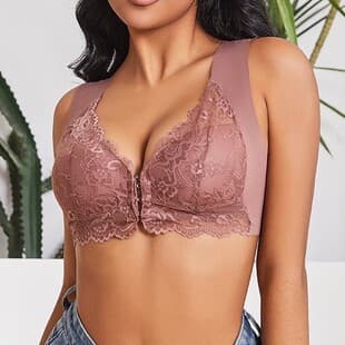 Best-selling Cross-border Europe and America Lace Backless Bra with Front Closure, Fixed Cup, Push-up, Plus Size Women's Underwear