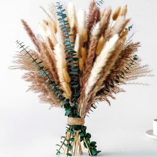 Dried Flower Decoration, Dried Flower Bouquet, Bunny Tail Grass, Eucalyptus Leaves, Bohemian Style, Autumn Desktop Decoration, Dried Flower Arrangement